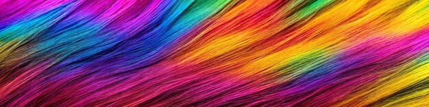 Background made of strands of colorful hair Horizontal banner of colored threads Generative AI