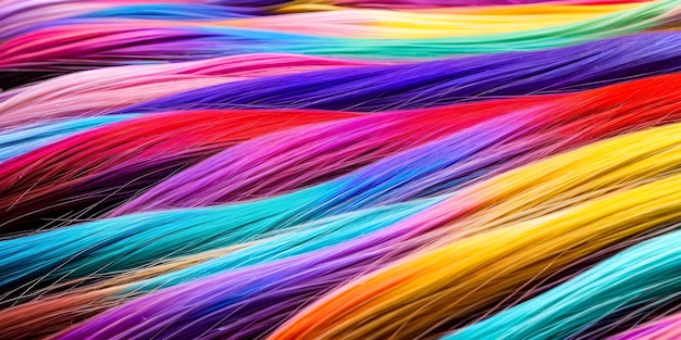 Background made of strands of colorful hair Illustration of colored threads Generative AI