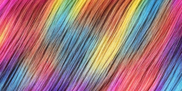 Background made of strands of colorful hair Illustration of colored threads Generative AI