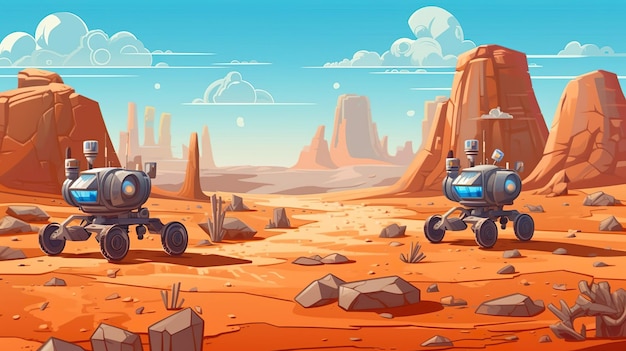 Background mars rovers and planetary exploration Scientific adventure with the Mars rovers through an illustration that combines abstract backgrounds and banner Generative AI