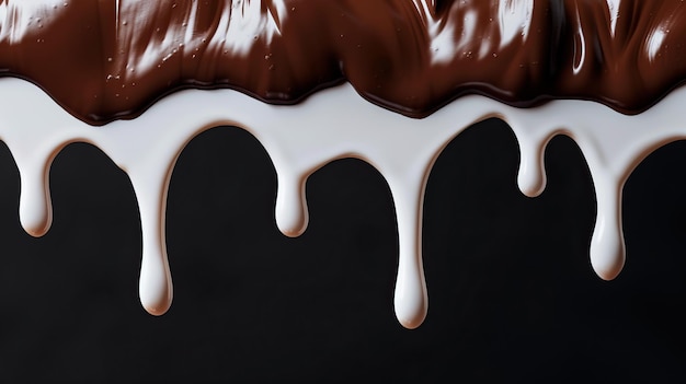 Photo a background of melting chocolate in white flowing down like dripping liquid chocolate