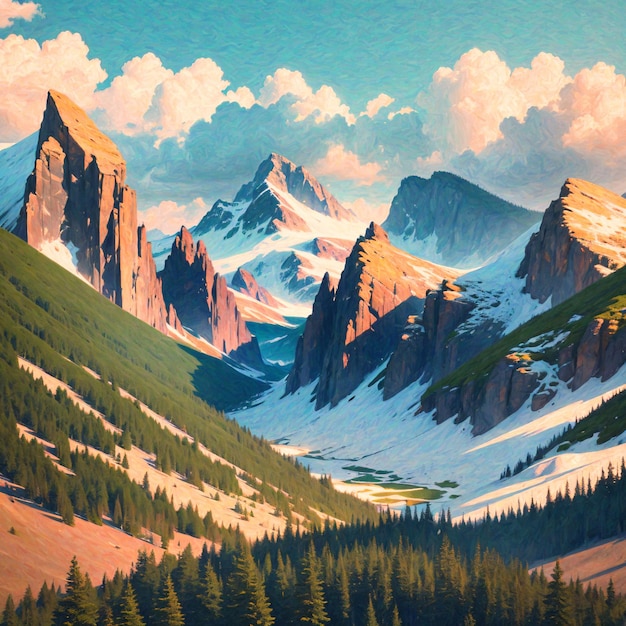 background mountains painting