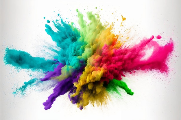 Background of multicolored explosion of colored powder on a white background Generative AI