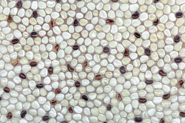 Background of naturally polished white and brown pebbles