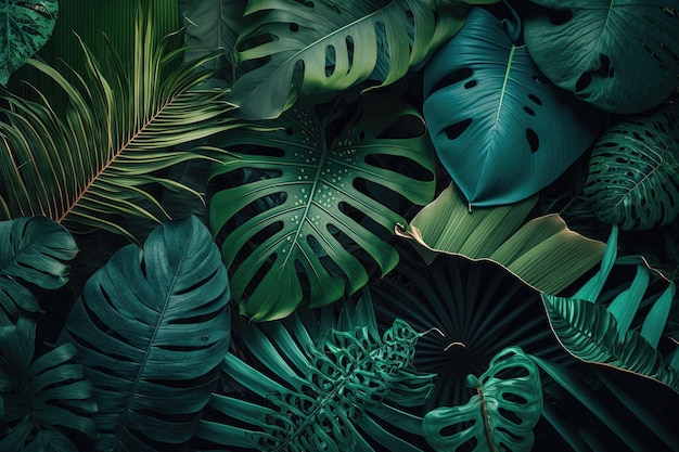 Background of nature texture with abstract green leaves Monsterapalmcoconutbananafern creative design layout