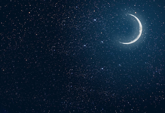 Background night sky with stars and moon. Elements of this image furnished by NASA