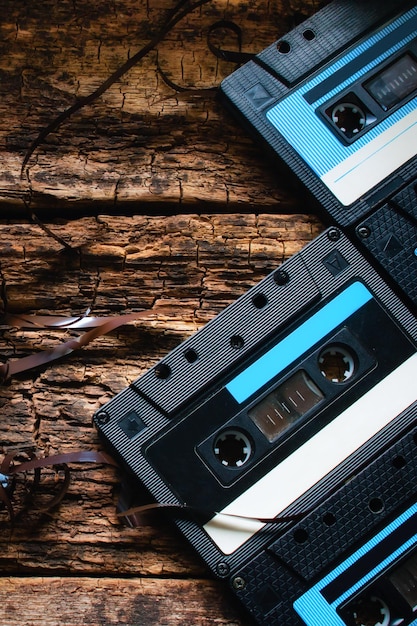 Background of old cassettes and tapes