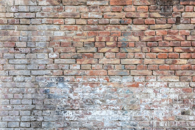 Background of old vintage dirty brick wall with peeling plaster texture