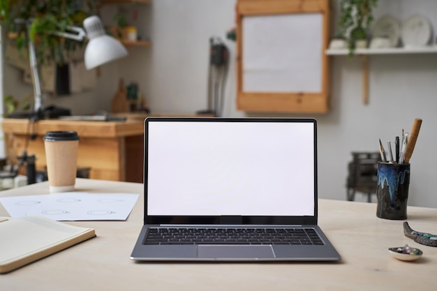 Background open laptop with white screen mock up