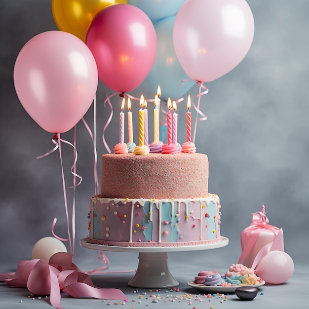 background A piece of delightful pink birthday cake with candles