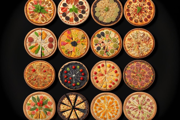 Background Pizza great collection of handmade pizzas on a background of black