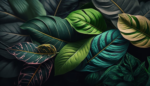 Background of plant leaves and tropical flower design for wallpaper Generative Ai