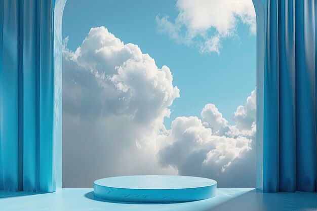 Photo background podium blue 3d product sky platform display cloud