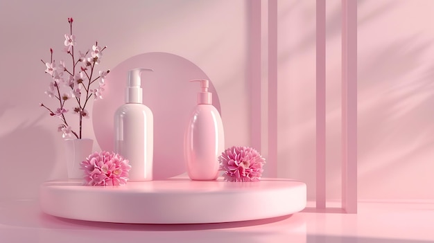 Background for presentation of cosmetic Natural round podium for bathing products in Generative AI