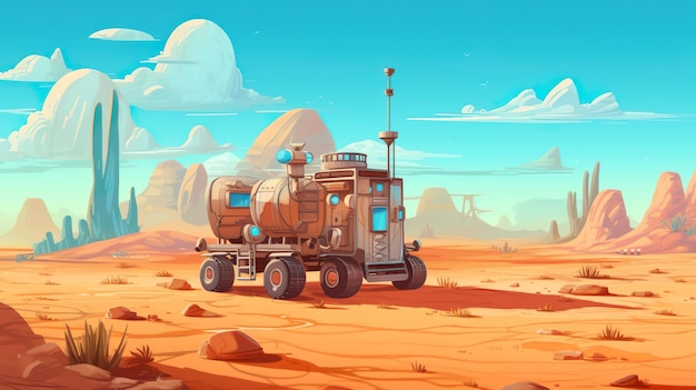 Background probes and research vehicles Cosmic probes and research vehicles in a captivating illustration set against an abstract background within a dynamic banner design Generative AI