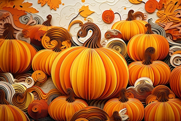 An background of pumpkins created from paper