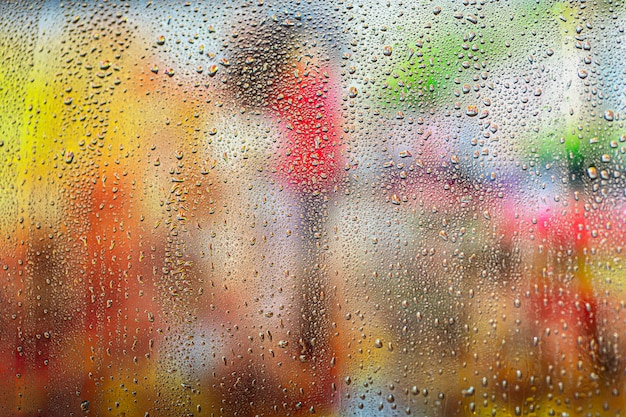 Background rain drops close up