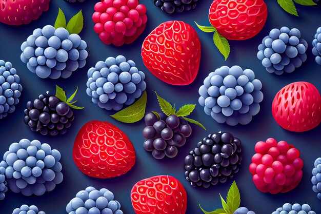 Background of raspberry blueberries Generative AI