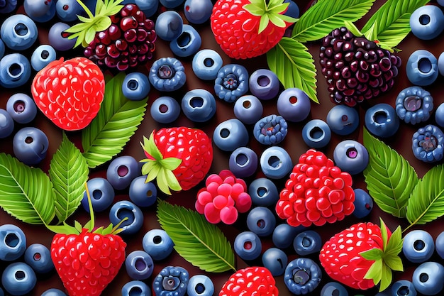 Background of raspberry blueberries Generative AI