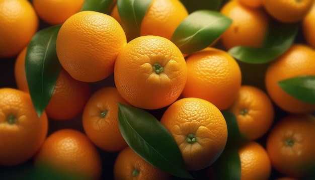 background of realistic unpeeled orange tangerines lying on top of each other ai generation