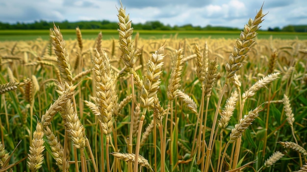 Background of ripening ears of wheat field and sunlight Crops field Field landscape