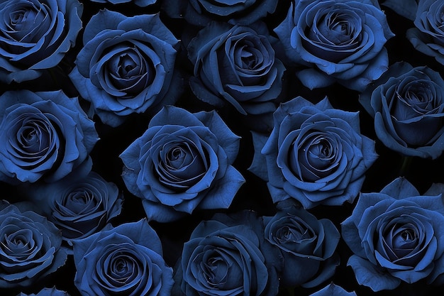 Photo background of semiblooming dark blue roses on a dark background