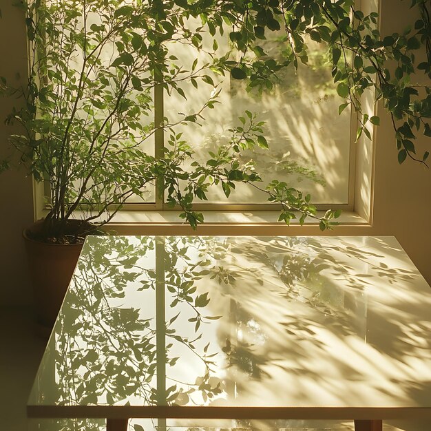 Photo background serene sunlit leaves with soft shadows