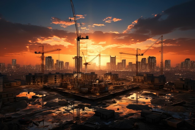 background of skyscrapers and tower cranes professional photography