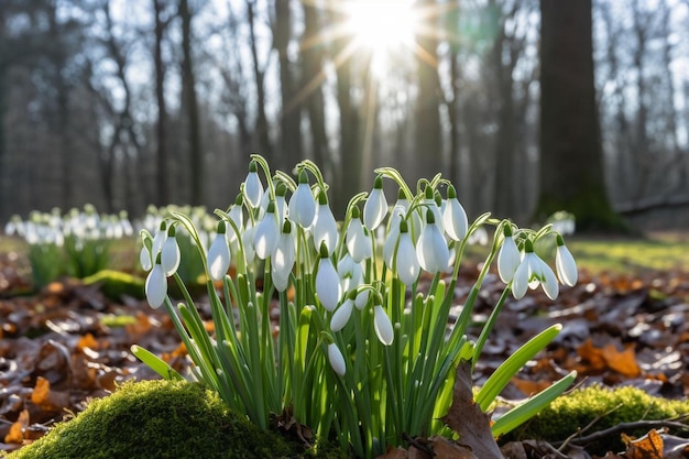 Background of snowdrops the first spring flowers