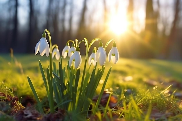 Background of snowdrops the first spring flowers