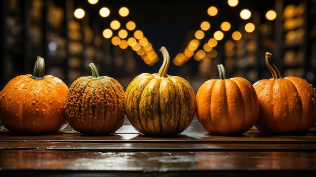 background spooky halloween pumpkins with orange lights