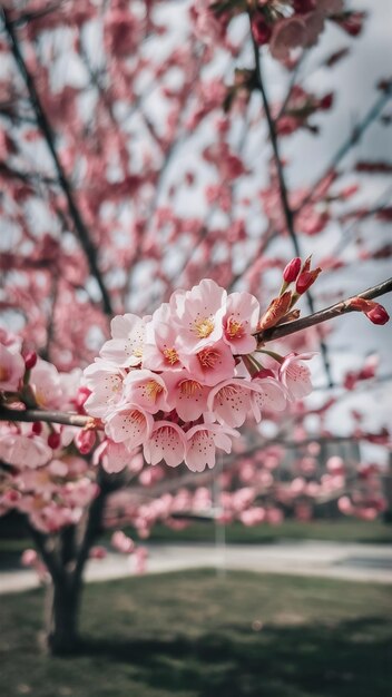 background of spring cherry blossoms tree selective focus