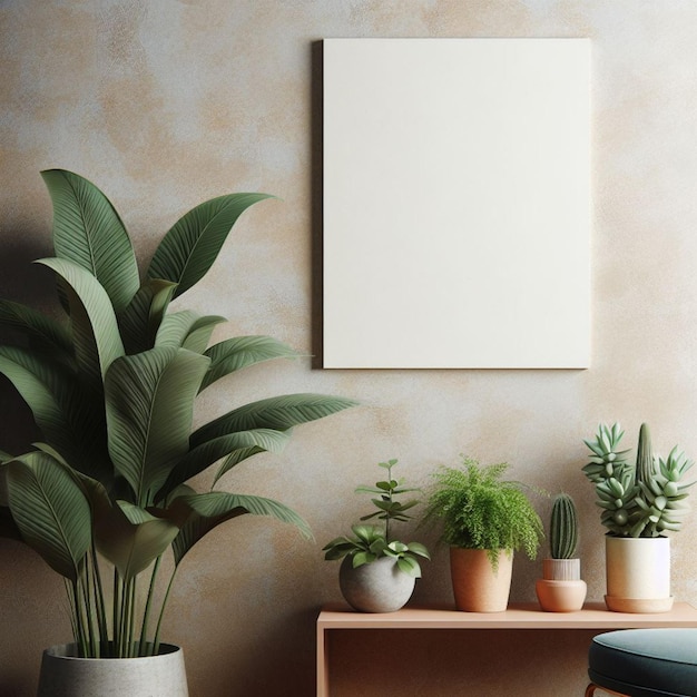 background of stucco wall and table with plants