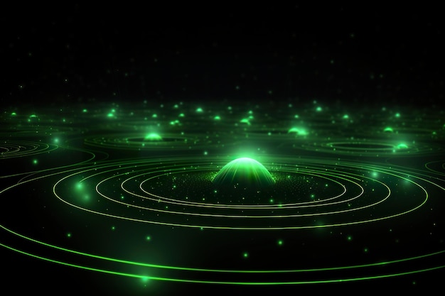 Background technology Gravitational field model glowing lines green neon lines futuristic style generative ai illustration