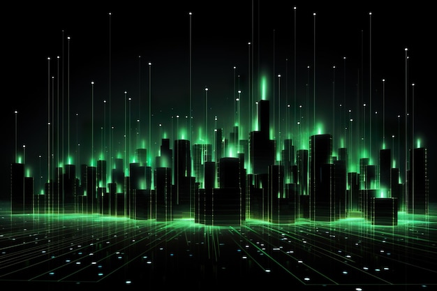 Background technology Gravitational field model glowing lines green neon lines futuristic style generative ai illustration