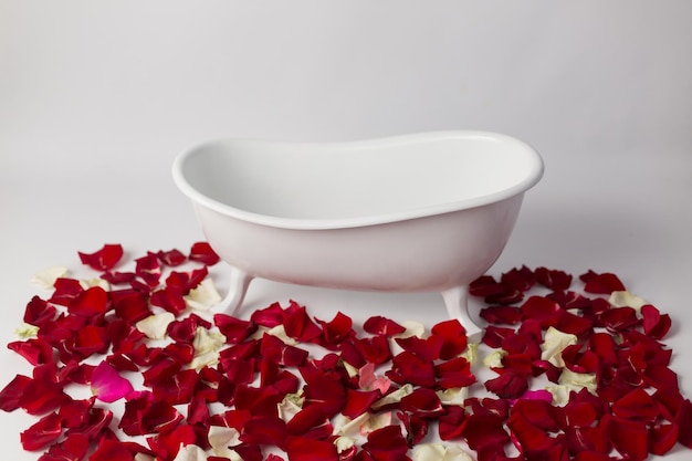 background texture. children's bath for photo sessions. the classic white bathtub is decorated with