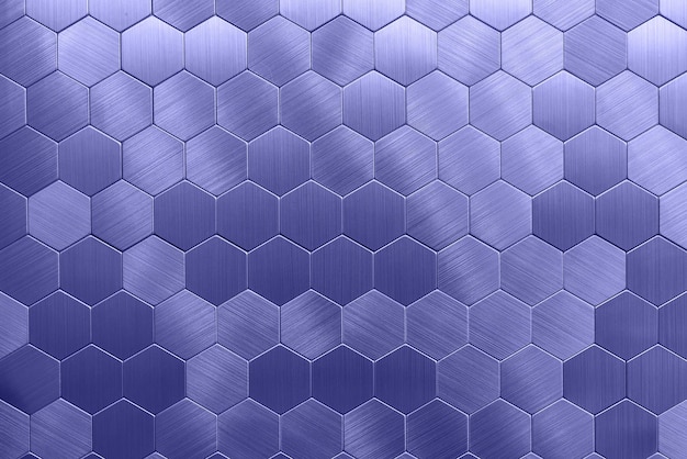 Background and texture of hexagonal multicolored metal tiles. Trendy color of the year 2022. Very peri