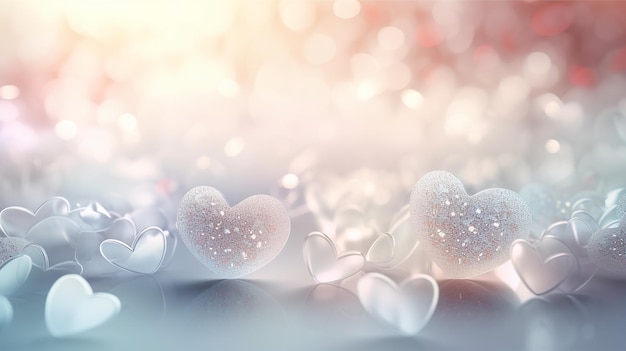 Background texture with hearts and bokeh in white color Generative AI