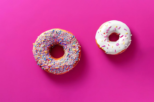 Background of top view donut with sprinkle on pink background generative art by AI