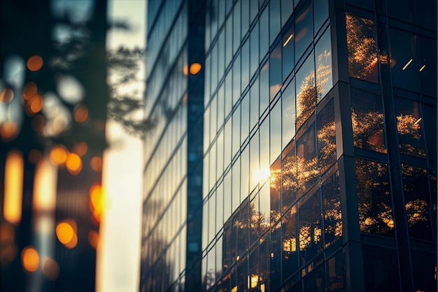 Background of urban and corporate architecture. Reflection glass panel of skyscraper. Generative AI