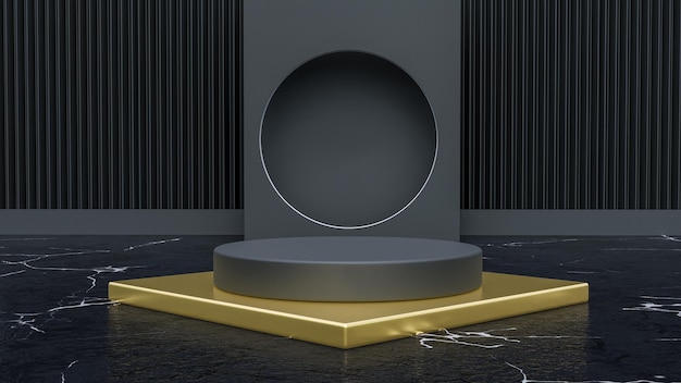 Background vector 3d black and gold rendering with podium Empty dark and light platform pedestal Vector illustration