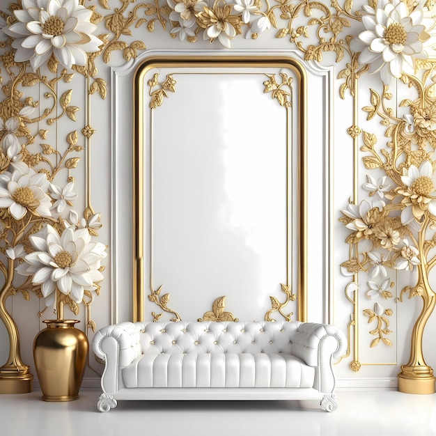 Background wall decorations frame floral gold white