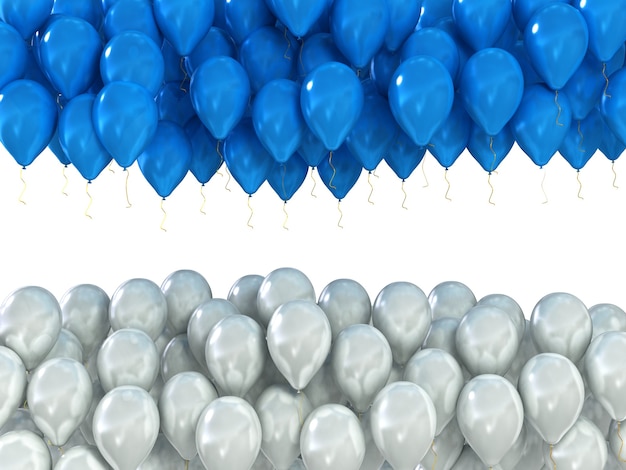 Background of white and blue celebratory balloons isolated on white