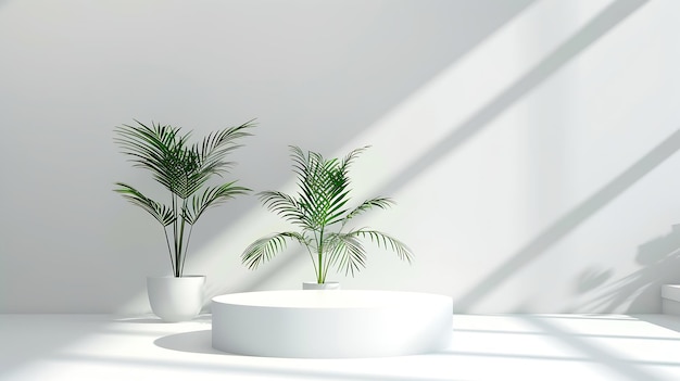 Background White Shadow Blur Abstract Light Product Podium Plant Wall Grey Floor Mi Generative AI