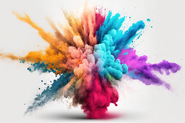 Background with abstract powder splatters eruption of colored powder against a white background cloud with color Bright dust explodes Color Holi