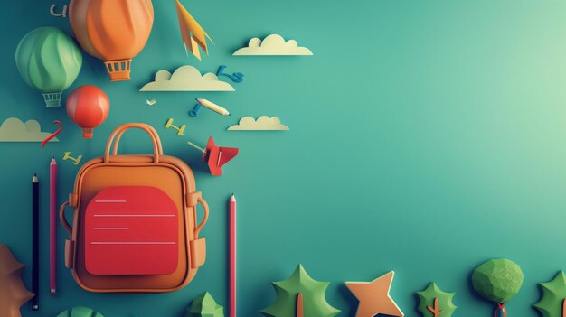 background with backpack and stationery back to school