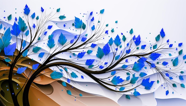 Background with blue leaves AI generated