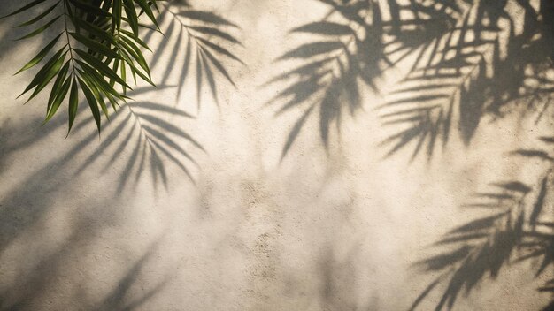 Photo background with blurred palm foliage shadows on old wall