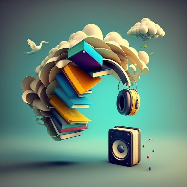 Background with books comics headphones1