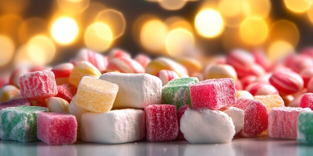 Background with colored candies and jelly beans for web banner Ai generated